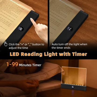 Smart Led Reading Light, Book Lights at Night, Rechargeable Clear Flat Reading Lights with 3 Colors & Timer, Eye-Friendly Glow